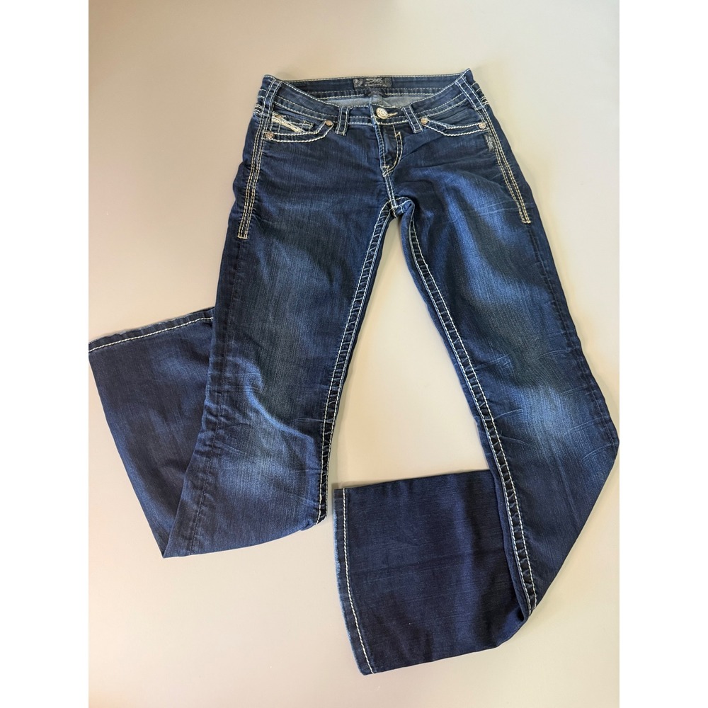Silver Jeans Co Aiko Bootcut Jeans Blue Denim Mid Rise Contrast Stitch 29x31